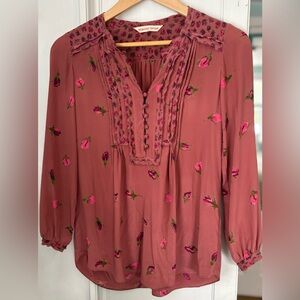 Rebecca Taylor Boho Silk  Floral Blouse measures as small petite